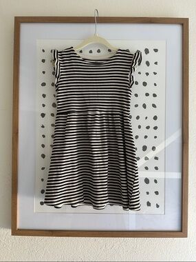 H&M Black and White Striped Flutter Sleeve Dress for Girls